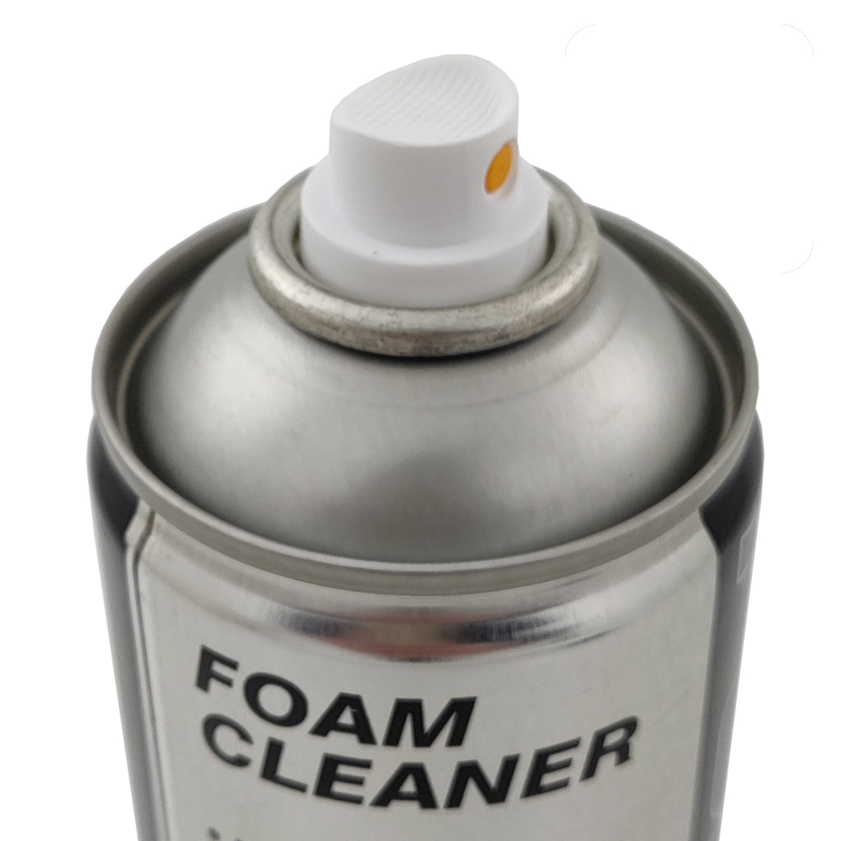 Foam cleaner spray can with white nozzle on a white background