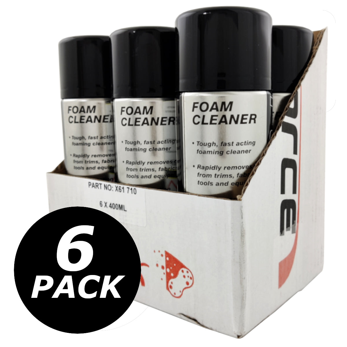 6-pack of Foam Cleaner bottles in a cardboard box.
