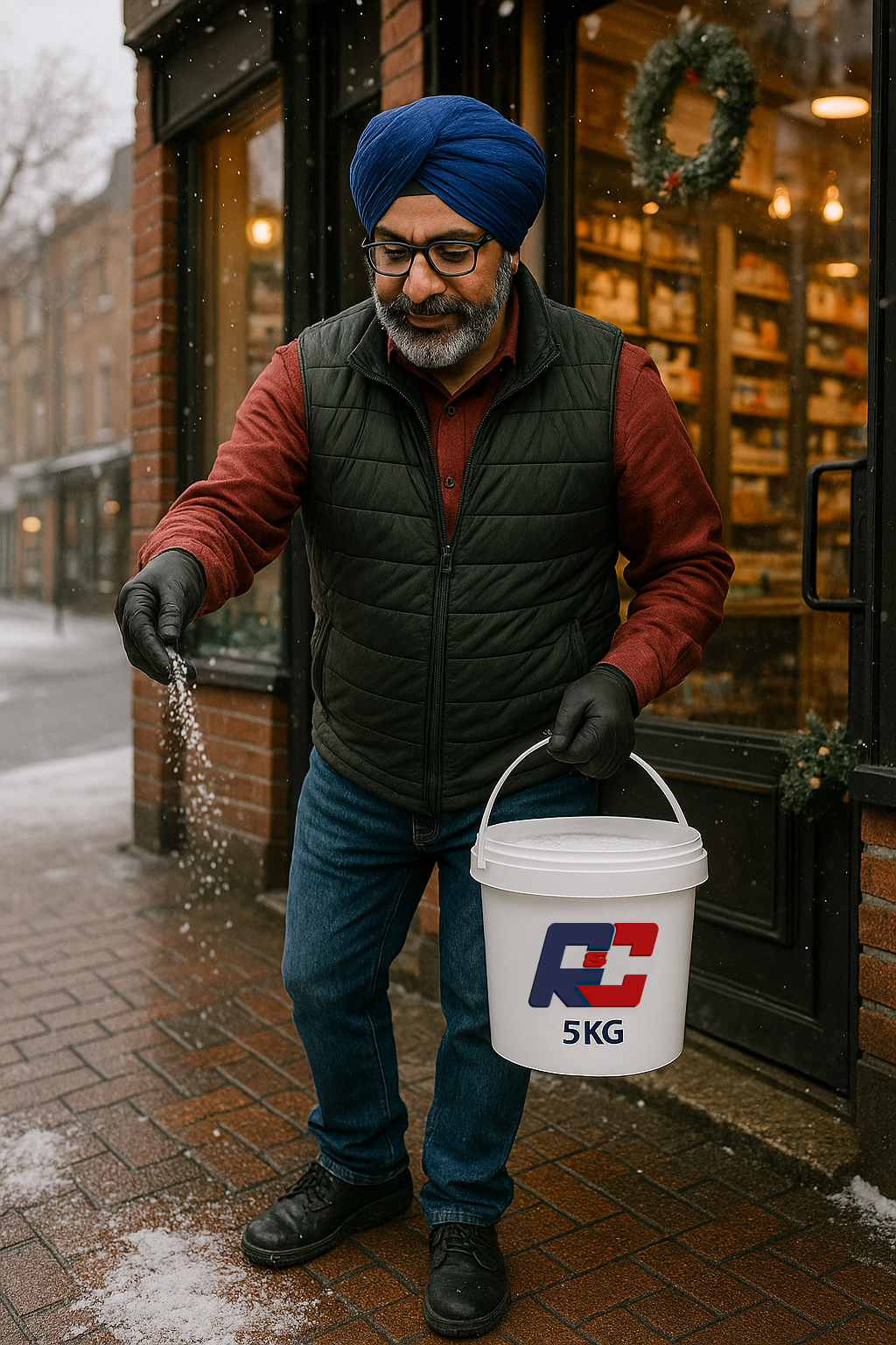 5kg Bucket of White Deicing Salt with Gloves