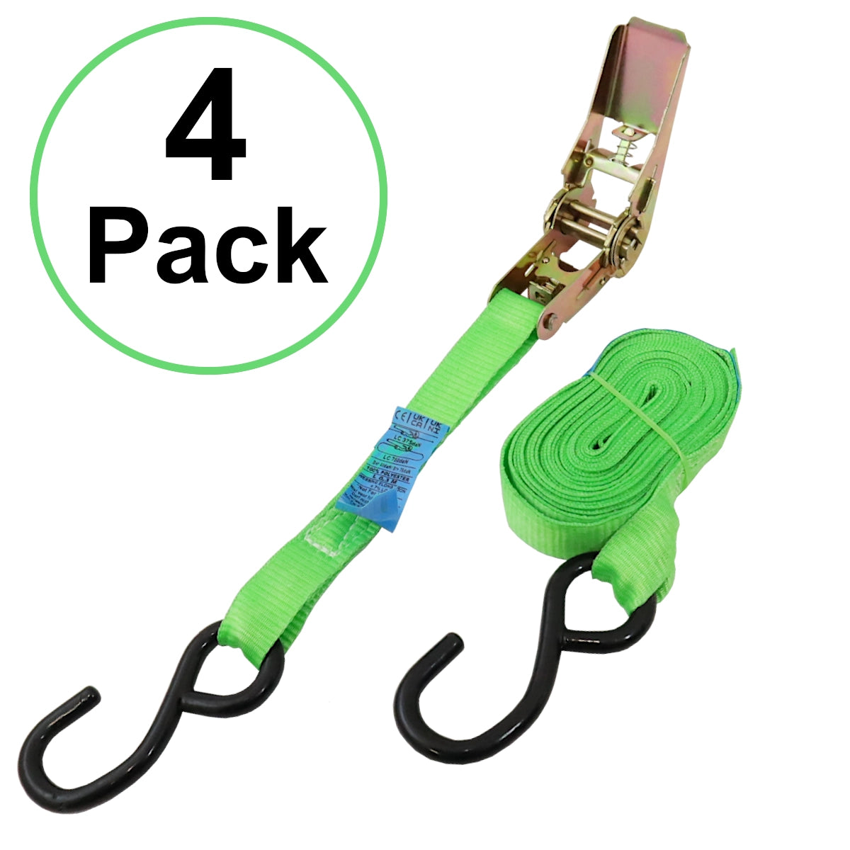 Ratchet Tie-Down Straps – 4 Pack, 25mm x 5m, 750kg