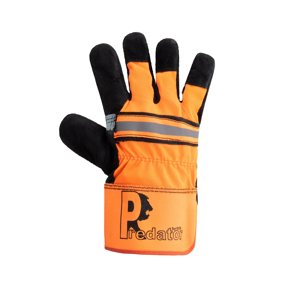 Orange and black glove with Predator logo on a white background