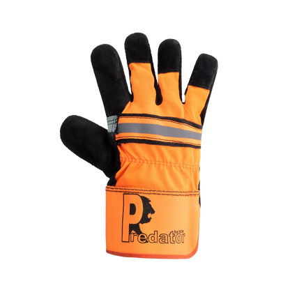 Orange and black glove with Predator logo on a white background
