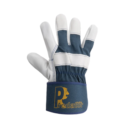 Blue and white glove with 'Predator' branding on a white background