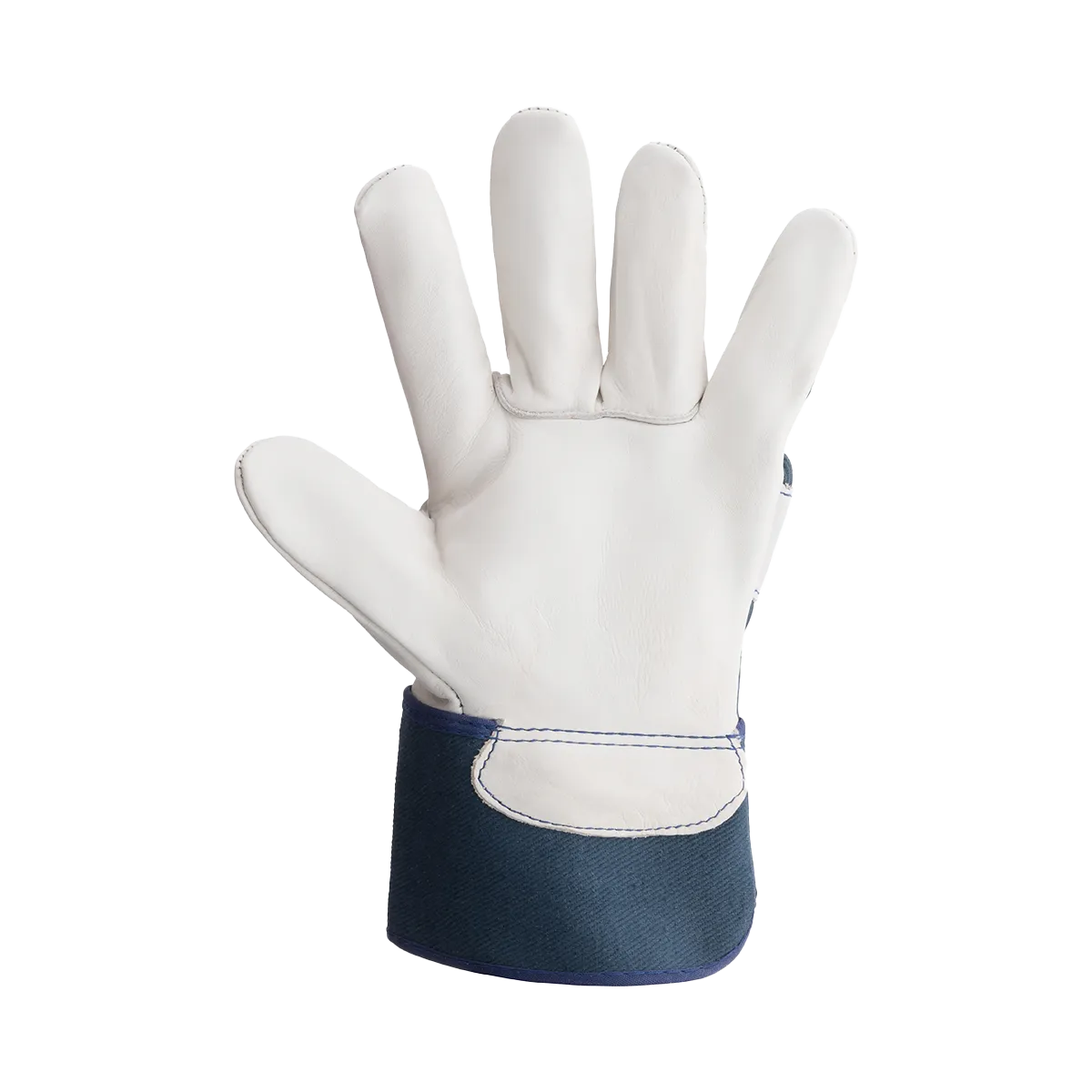 White glove with blue wristband on a white background