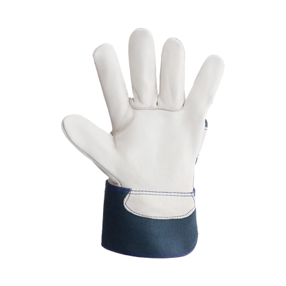 White glove with blue wristband on a white background