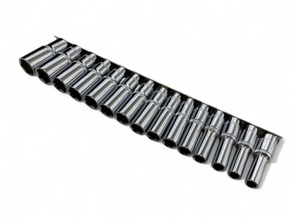 Toolzone Deep Socket Set 3/8" Drive 8mm - 22mm on Storage Rail SS009