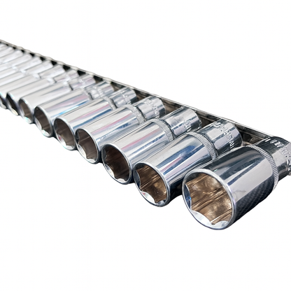 Toolzone Deep Socket Set 3/8" Drive 8mm - 22mm on Storage Rail SS009