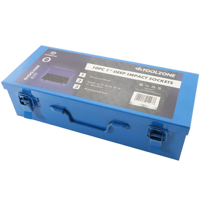 Toolzone 10-Piece 1" Drive Deep Impact Socket Set 22-50mm