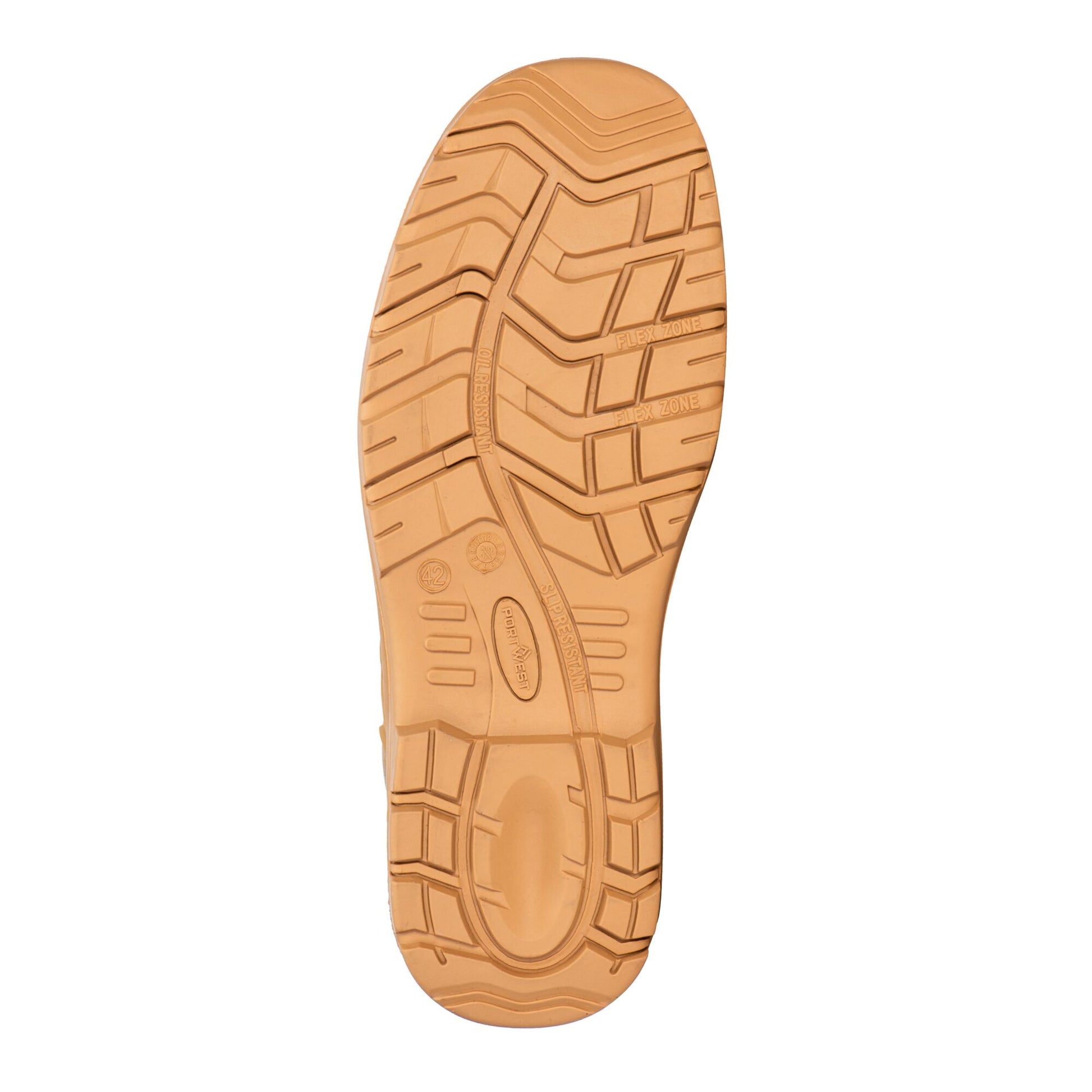 Tan shoe sole with tread pattern on a white background